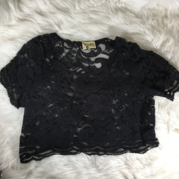 Show Me Your MuMu Tops - Show Me Your MuMu Black Lace Crop Top
